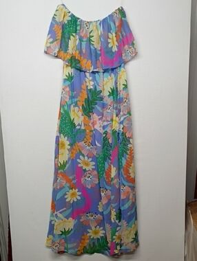 Entro Floral Trim Strapless Dress in Periwinkle